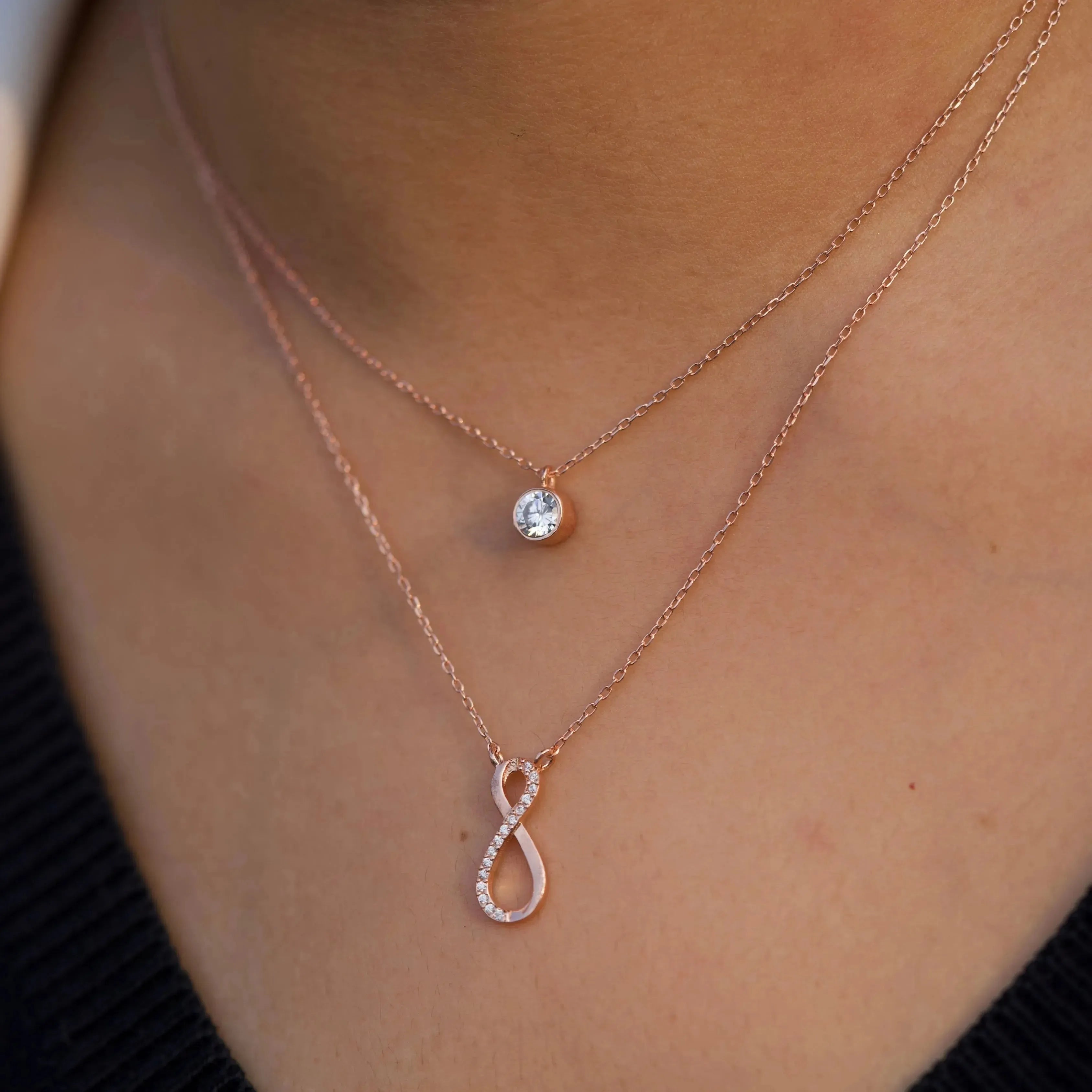 Eternal Infinity Spark Multilayer Necklace - Rose Gold - LA TATVA