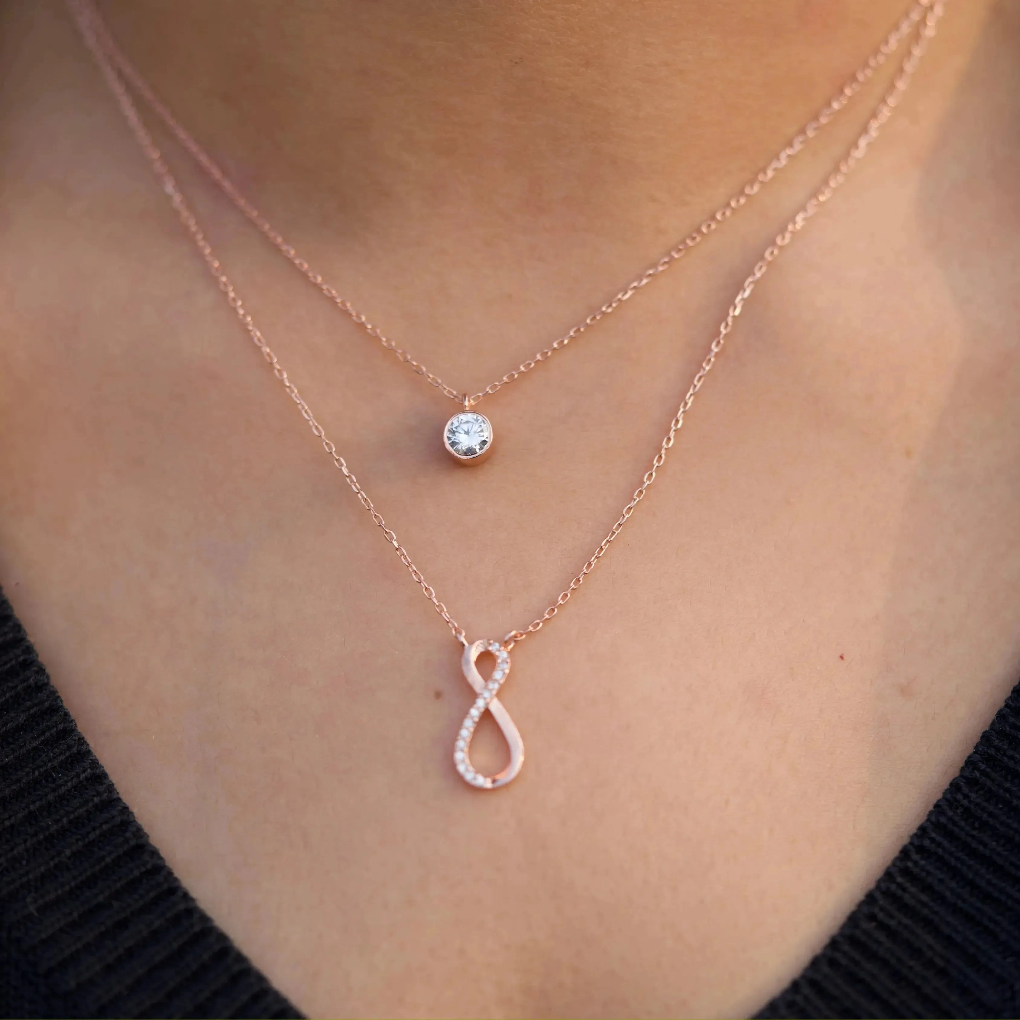 Eternal Infinity Spark Multilayer Necklace - Rose Gold - LA TATVA